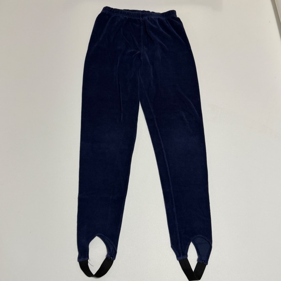 Vintage 80s 90s Kids Girls Stirrup Pants Size 14 Navy Blue Velour Made in USA - Picture 1 of 6